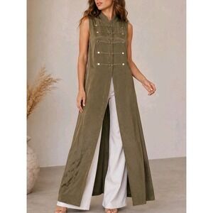 Vintage ISB Longline Duster Vest Sleeveless Jacket Size 12 Taupe Made USA